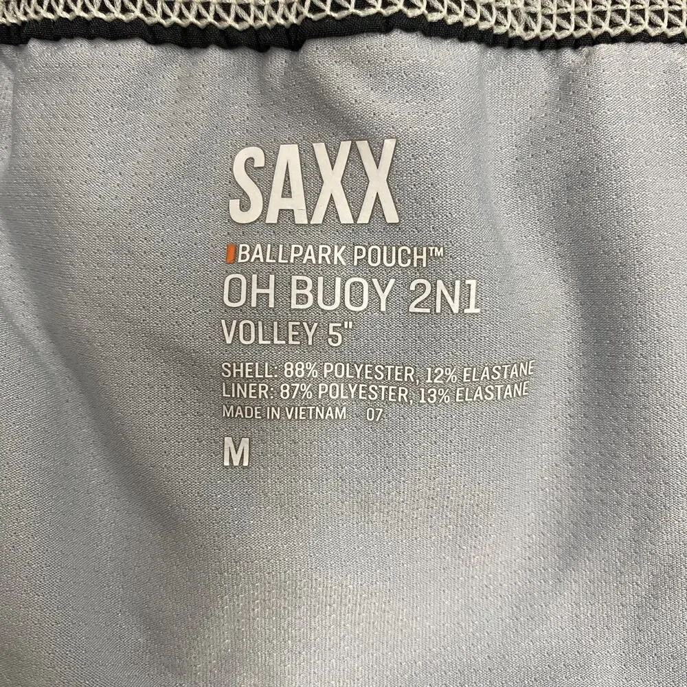 SAXX Oh Buoy 2N1 Volley Shorts Medium Blue BallPark Pouch Lined Swim Trunks 5”